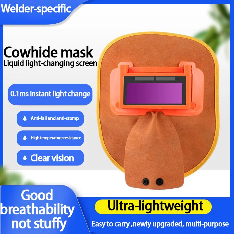 

Cowhide welding automatic dimming mask head-mounted argon arc welder special anti-baking face eye protection breathability
