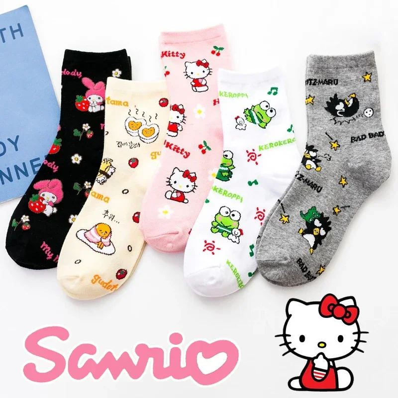 Sanrio Hello Kitty Gudetama Women Anime Socks Cute Cotton Low Tube Socks Girl Breathable Japanese Style Casual Stockings Gifts