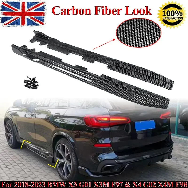 MAGICKIT Carbon Painted Full Set Side Skirts Extension Lip For BMW X3 X3M G01 X4 X4M G02 2018-2023 Car Accessories Tools