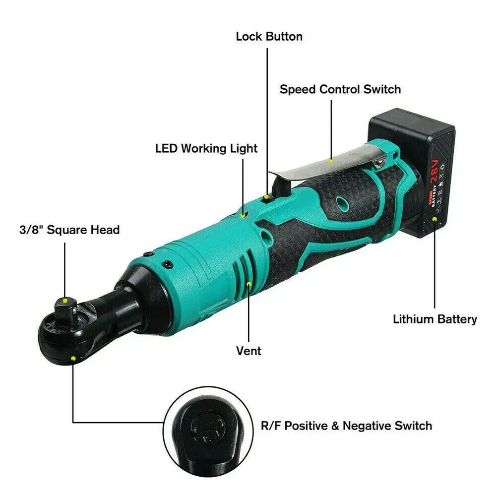 Imagem -05 - Chave Elétrica Recarregável sem Fio Chaves de Catraca de Ângulo Reto Impact Driver Power Tool com Bateria 28v 85n.m