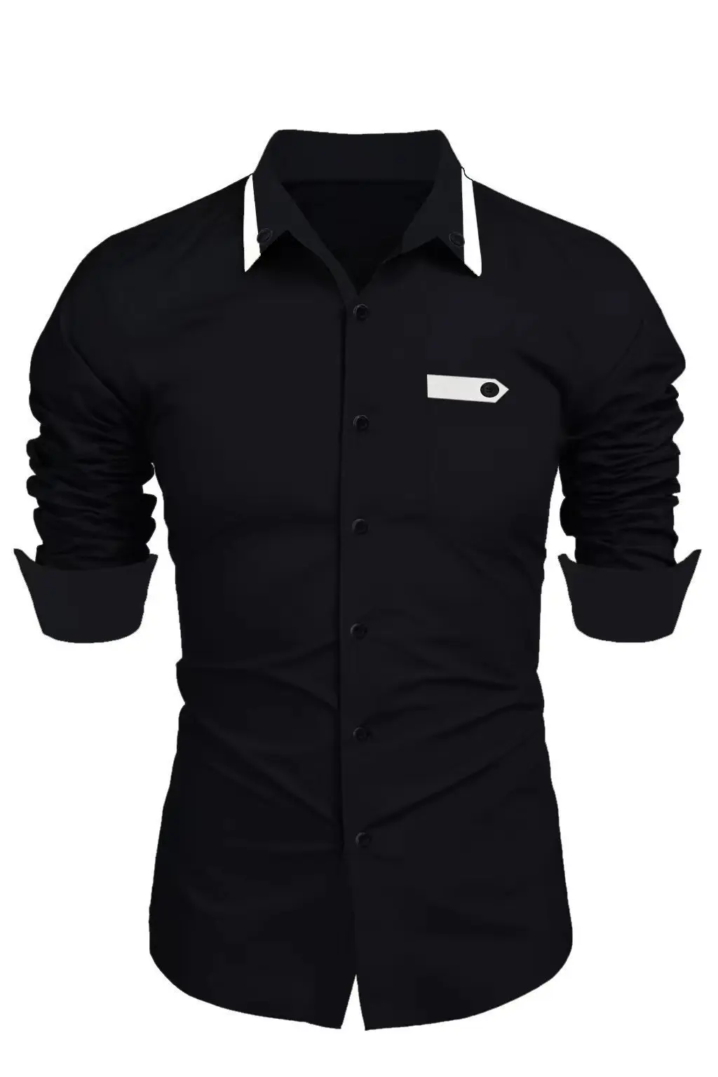 Camisa ajustada de manga larga para hombre, camisa informal de negocios con cuello de dos colores, bolsillo personalizado, a la moda,