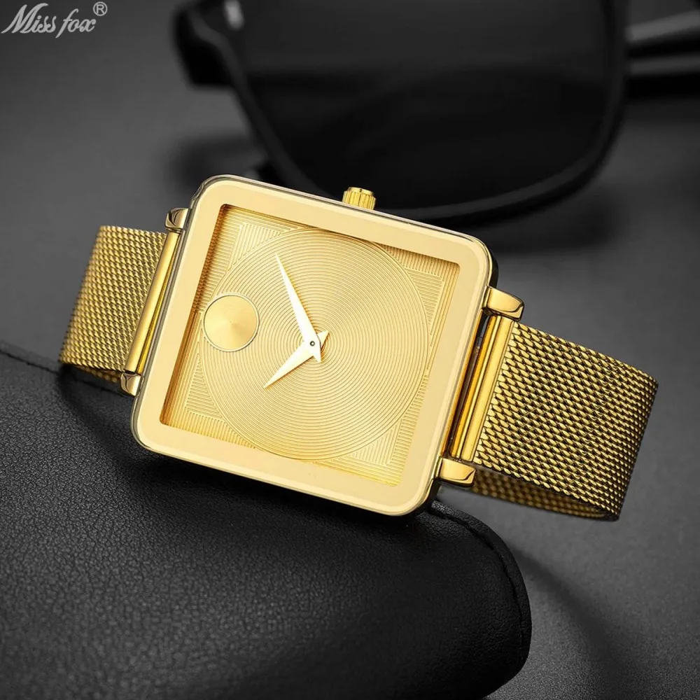 Retro Style Square Dial Men's Wristwatch Full Gold Tone with Fine Mesh Metal Band Simple Pointer Fashion Quartz Watch for Daily Business Dress