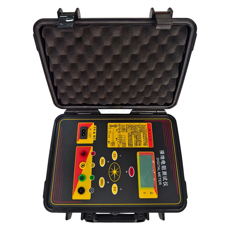 Digital Earth Ground Resistance Tester with Test Probes, Ground Resistance Meter for Lightning Earthing Test