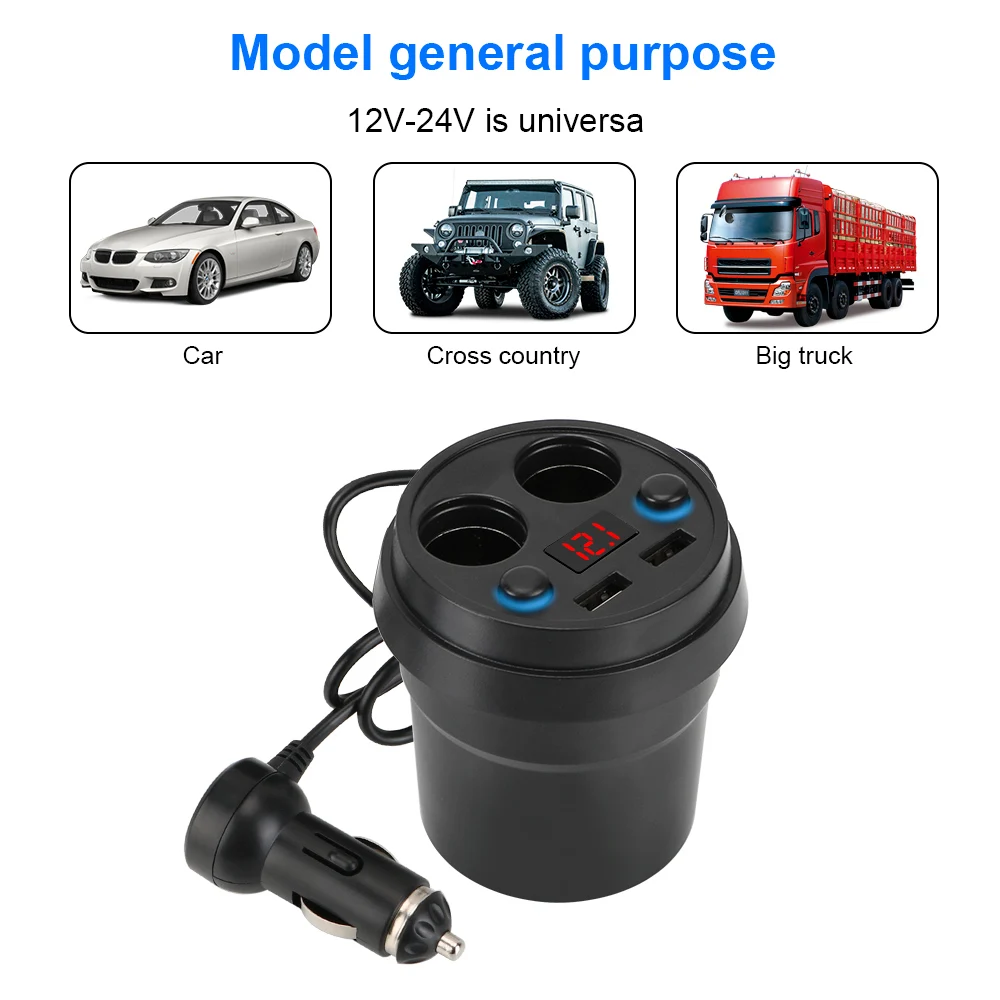 With Voltage LED Display Mobile Phone Chargers DC 5V 3.1A Cigarette Lighter Splitter Cup Power Socket Adapter Car Charger