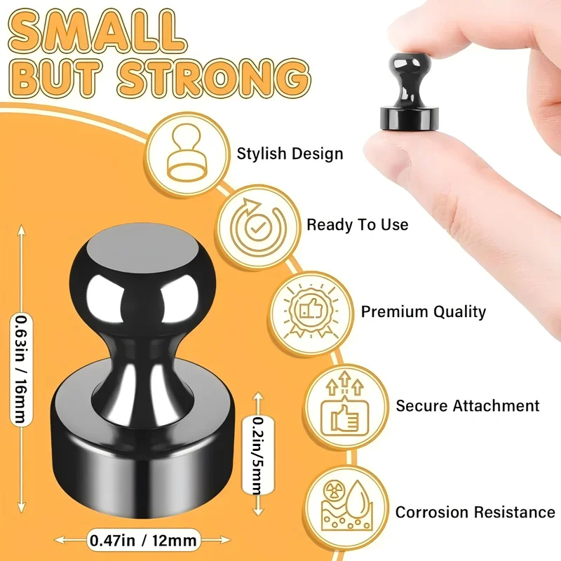 Black Super Powerful Magnets Strong Magnetic Rust Proof Push Pins Perfect for Refrigerator, Whiteboard, Office, Kitchen, Map Use