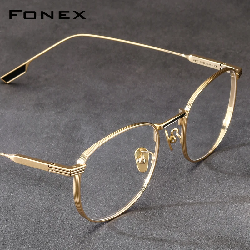 FONEX Pure Titanium Eyeglasses Frame Men Round Brand Design Vintage Glasses Women UIltralight Japanese Eyewear 8517