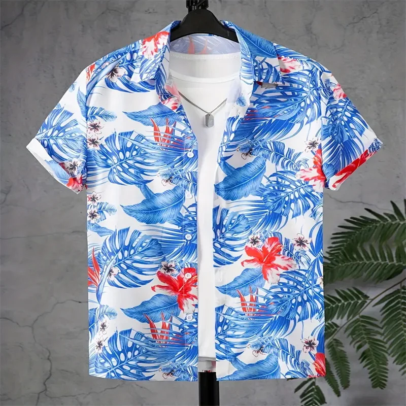 

Fashionable and avant-garde men's casual beach surfing essential short sleeved vacation shirt men's fashionable cardigan