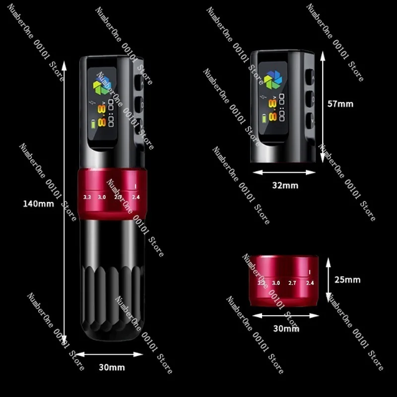 Wireless Lithium Battery Tattoo Pen Machine Hollow Cup Motor F3 Adjustable Stroke Color Screen PMU Makeup Rotary Gun for Eyebrow