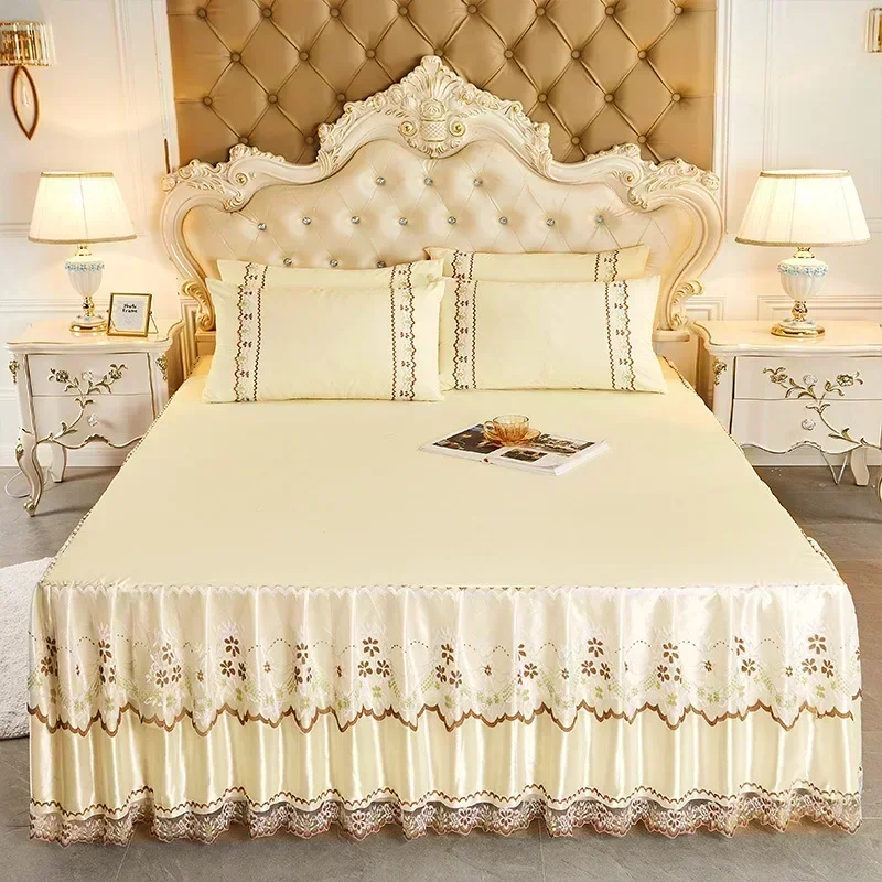 150x200cm Printed Two Layers Bed Skirt Non-slip Mattress Cover Bed Skirt Environmentally Friendly Comfortable Bedding 레이스 베드 스커트