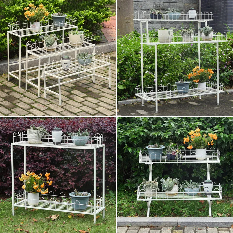 

American outdoor floor-to-ceiling double-layer wrought iron flower stand outdoor courtyard balcony potted plant shelf garden