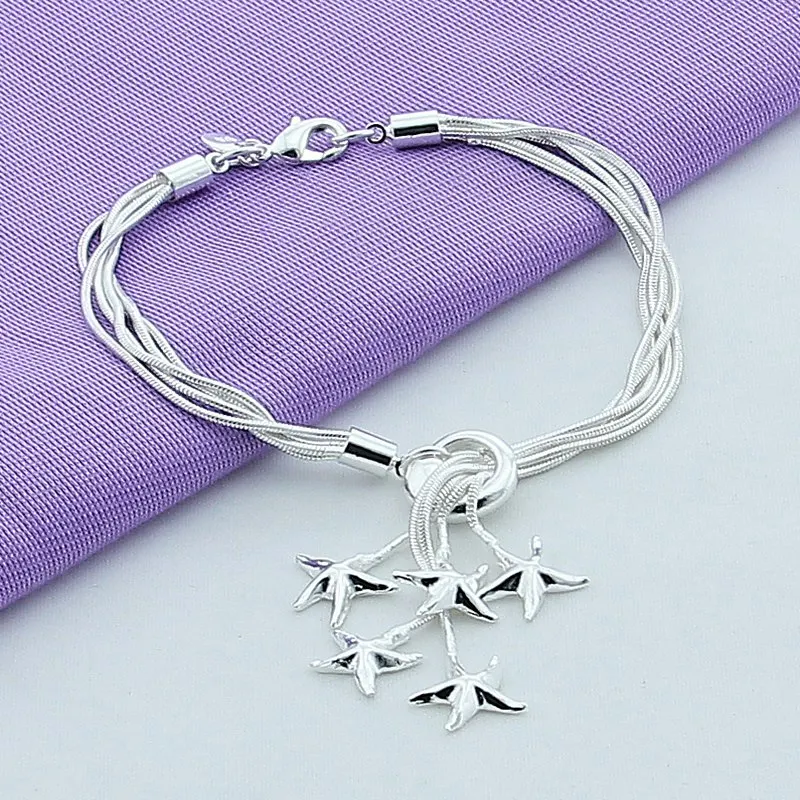 New Five Star 925 Sterling Silver Bracelets Bangles Fine Jewelry For Women Silver Wristband Hand Charms Jewelry