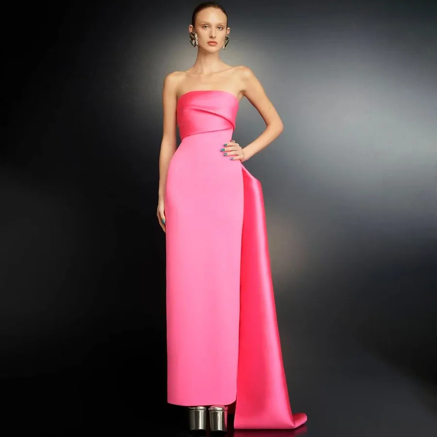 Pink Mermaid Evening Dresses Sleeveless Pleats Long Prom Dresses Ankle Length Saudi Abaric Prom Gowns Formal 2025 Custom