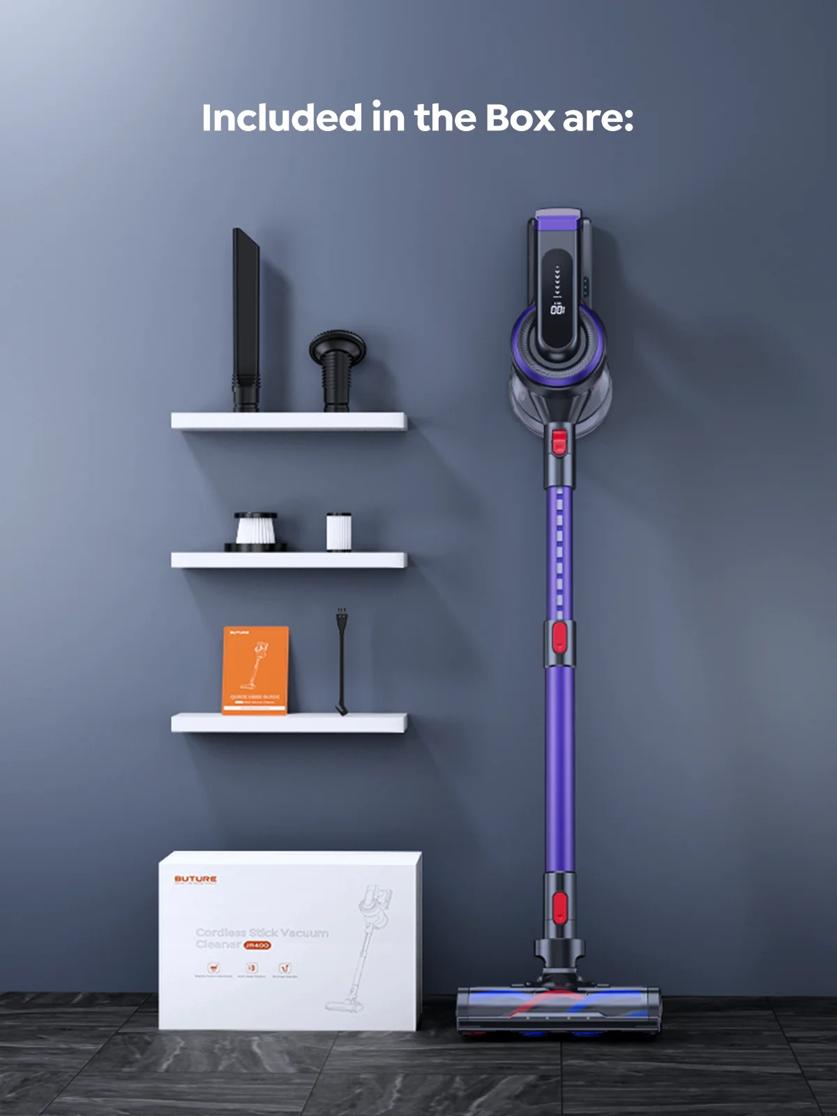Buture JR400 38000Pa 450W Cordless Vacuum Cleaner Handheld Car with Touch Display Smart Home Appliance 55 Mins Runtime Wireless