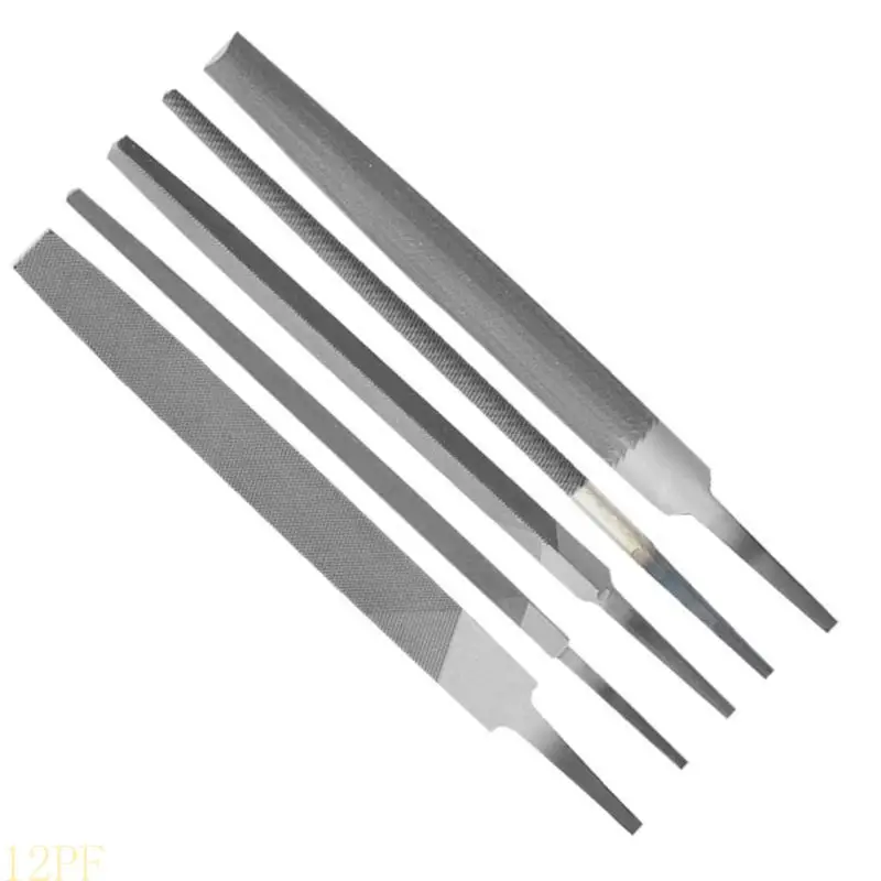 12PF 6 Inch Resistant Steel Files 5pc Assorted Shapes Flat Round Half Round Triangular Square No Handle for Industrial
