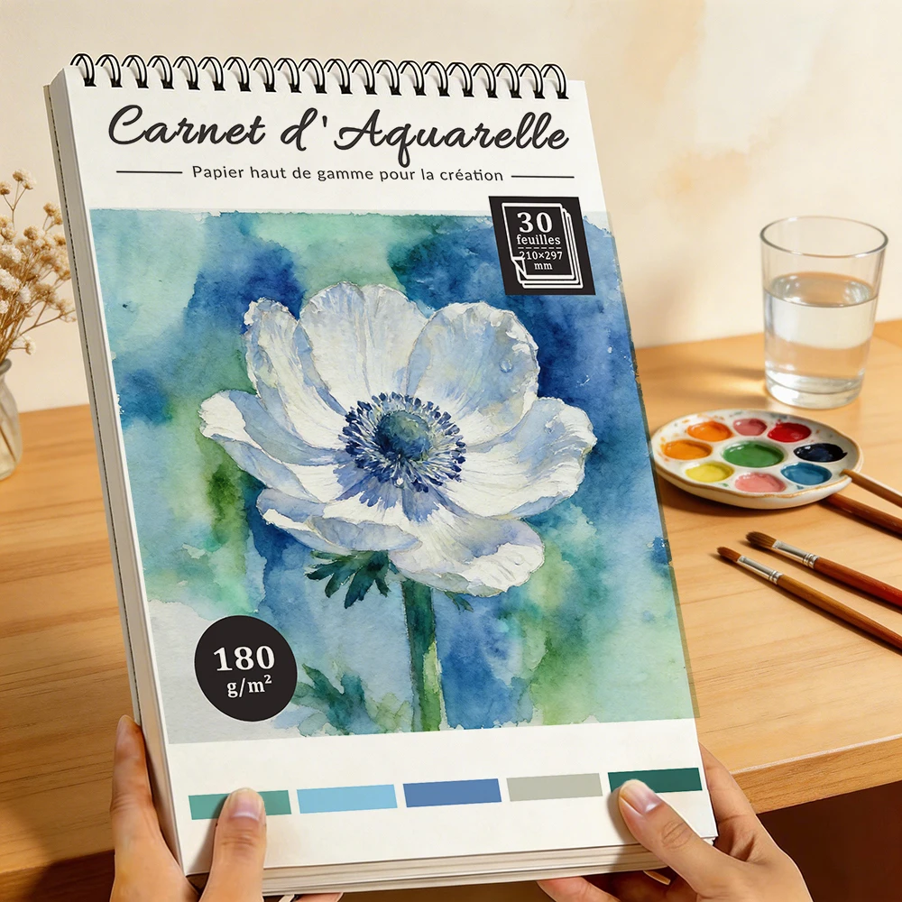 

Набор для творчества к школе и в подарок: Спиральный альбом для акварели формата А4, плотная бумага 180 г/м², 30 листов, портативный раскладной блокнот для рисования