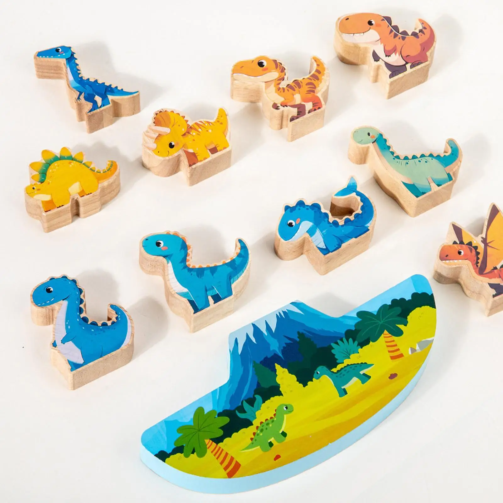 Bloc d'équilibre en bois, jouet d'apprentissage précoce, dinosaure en bois, reconnaissance sensorielle pour enfants d'âge préscolaire, filles et garçons, cadeaux d'anniversaire