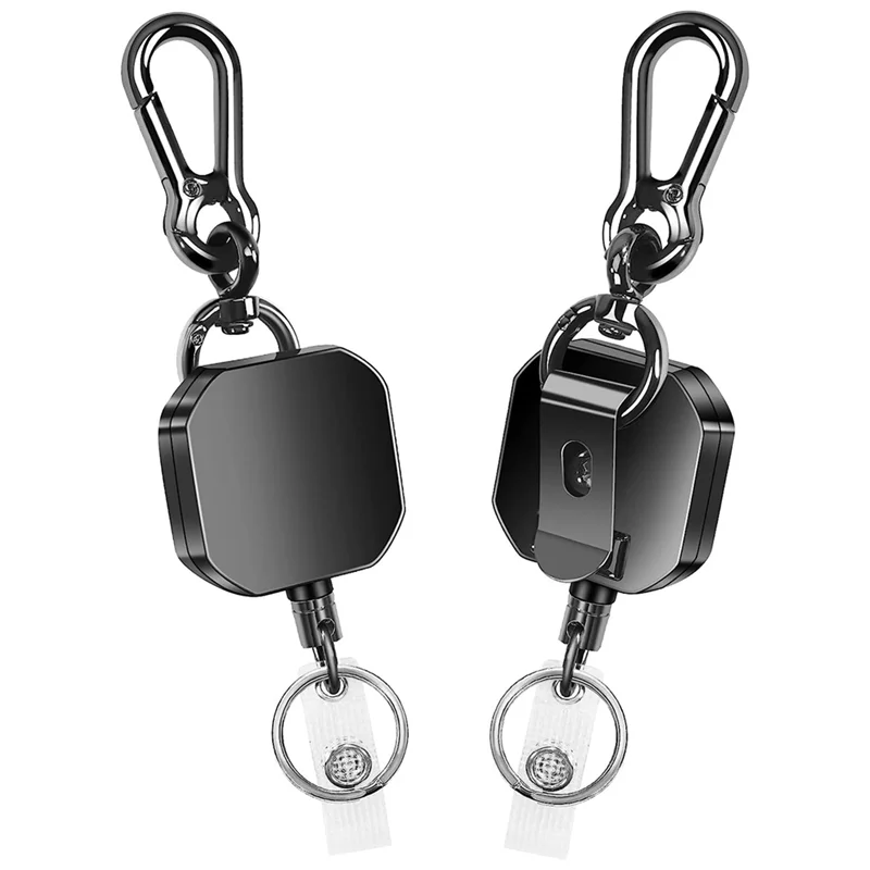 2 Pack Retractable Keychain, Heavy Duty Metal ID Badge Holder Key Reel, Carabiner Keychain with Belt Clip