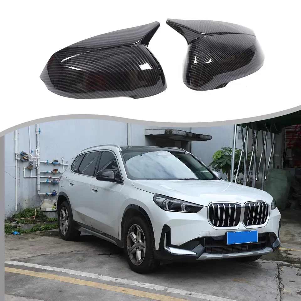 For BMW X1 U11 U12 2023 2024 Horn Case Shell Trim Car Accessories Add on 2PCS Carbon Fiber Side Rear View Mirror Cap Cover