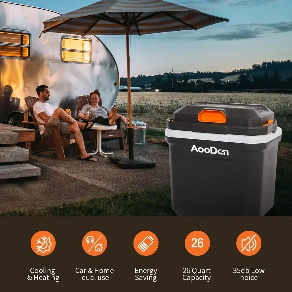 Electric Car Cooler and Warmer, 26 Quart Capacity, Thermoelectric Iceless Cooler for Travel, Camping, Vehicles, Truck, Home - 12
