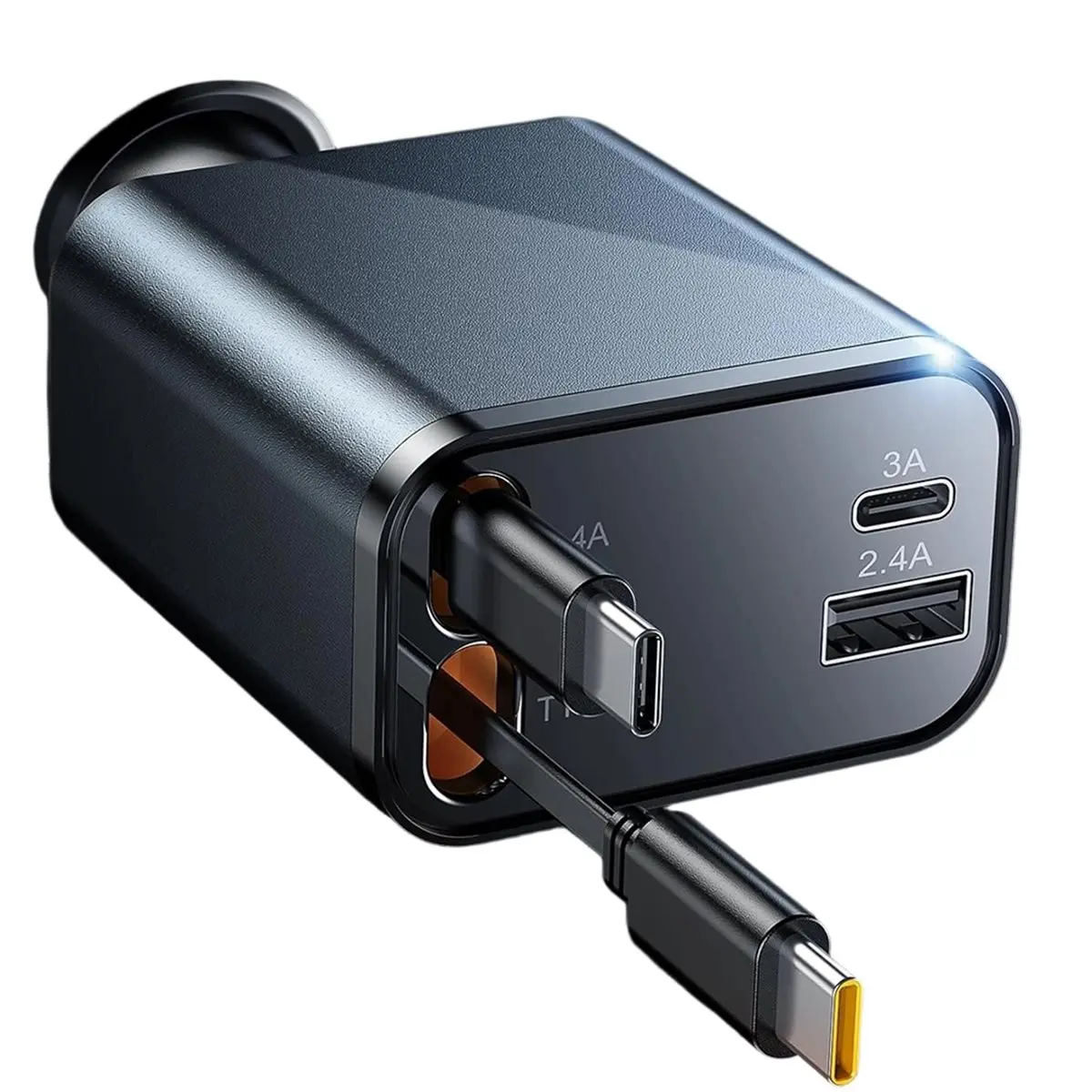 [T28C] Retractable Car Charger, 4 in 1 Fast Charger USB C Car Truck Accessories, Travel Essentials for Christmas Day Gifts
