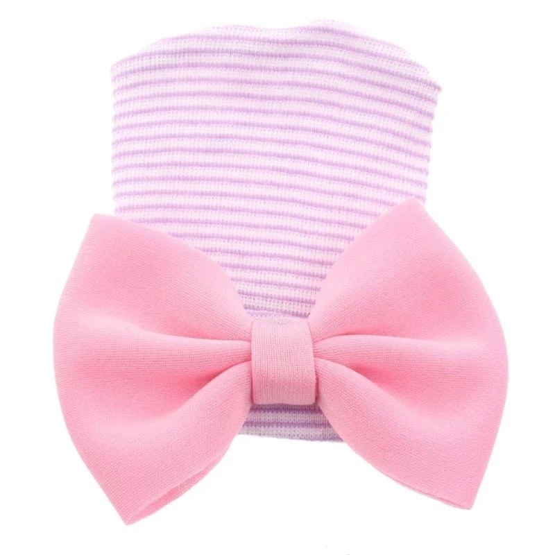 

Cotton Bonnet Hat Newborns Bowknot Charm Bonnet Soft Breathable Baby Stripe Hat 4XBC