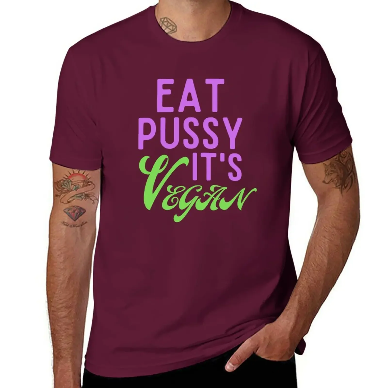 mens summer Tops Hattori  New Eat pussy its vegan T-Shirt oversized t shirt kawaii clothes mens clothing