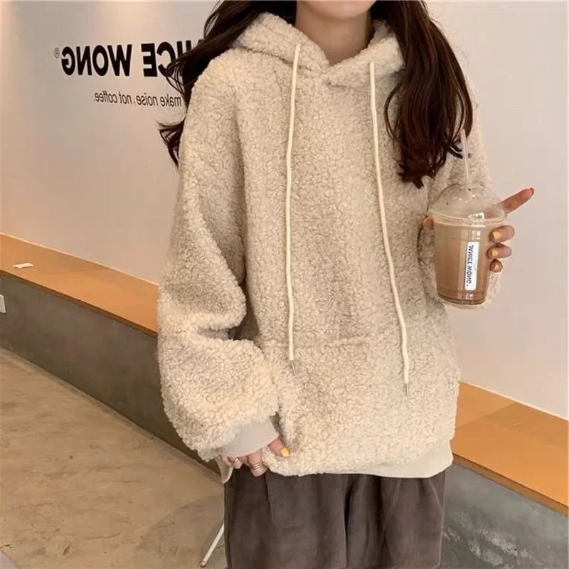 QWEEK Kawaii Hoodies Women 2021 Korean Fashion Casual Cute Bear Sweatshirt Loose Top Female Oversized soft Girls