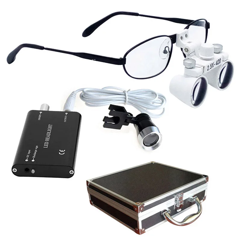 Metal Box 2.5X Near Sight Removable Glass Surgical Operation Loupe With Led Head Light Dental Medical Operating Magnifier