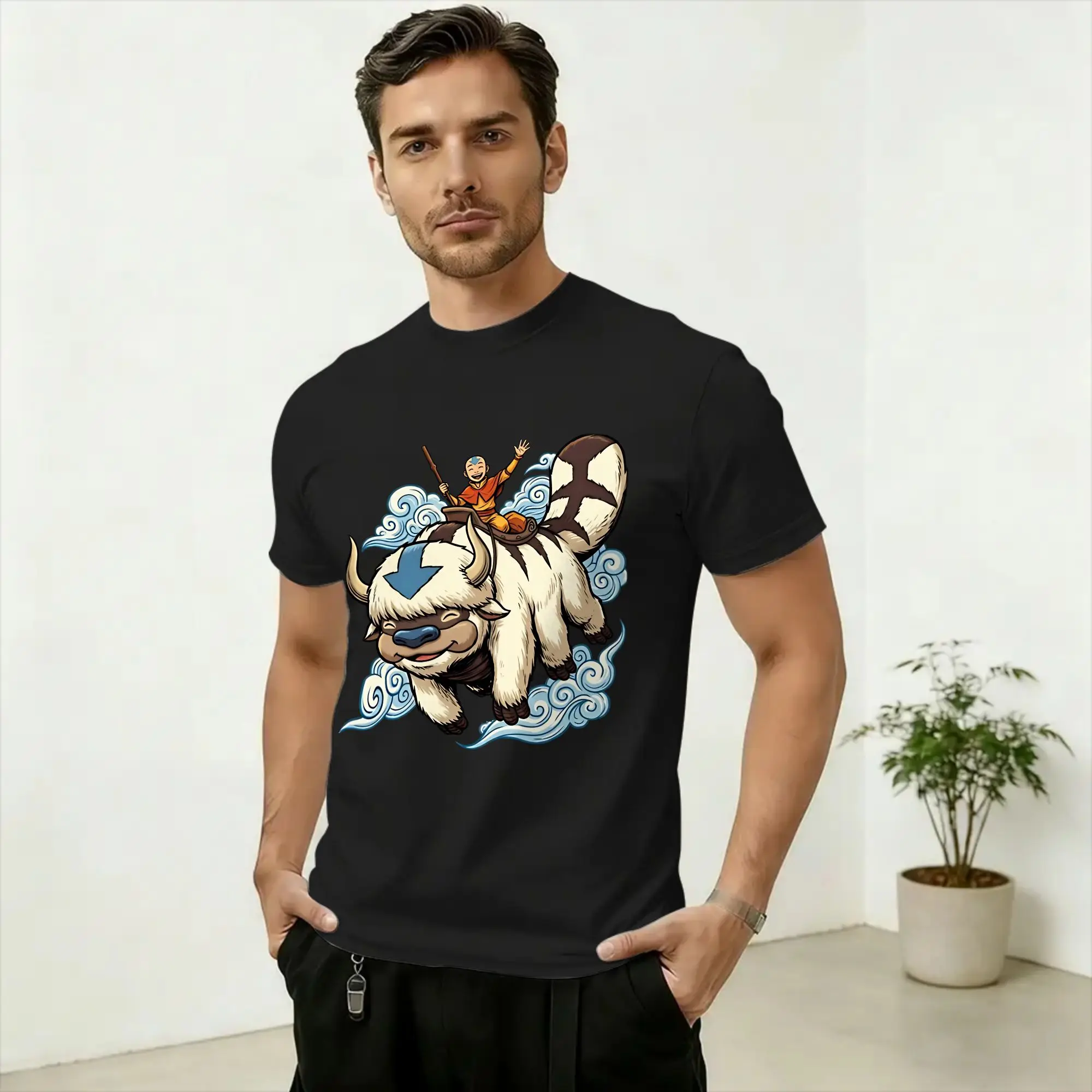 Avatars Airbender Appa Momo Men T Shirt  Hipster Tees Short Sleeve Round Neck T-Shirts Cotton Printing Clothing