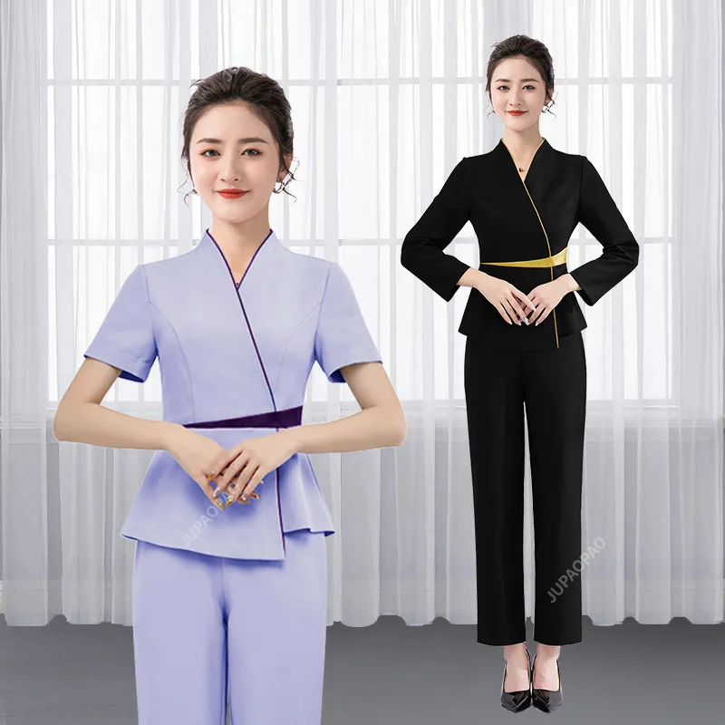 New High End Beauty Salon Esthetic Uniforms for Saloon Work Clothes Women  Spa Masseuse Overalls Front Desk Nail Technician Suit