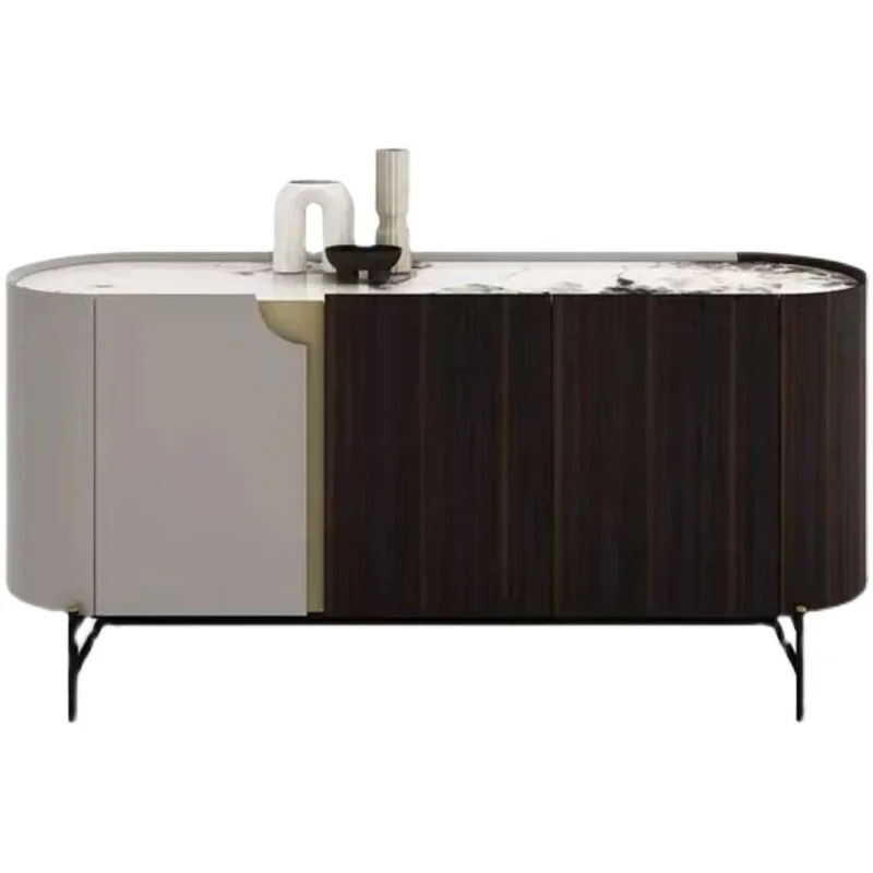 

Light luxury, smoky color, high-grade circular arc side cabinet, entrance hall, rock slab storage cabinet, and entrance cabinet