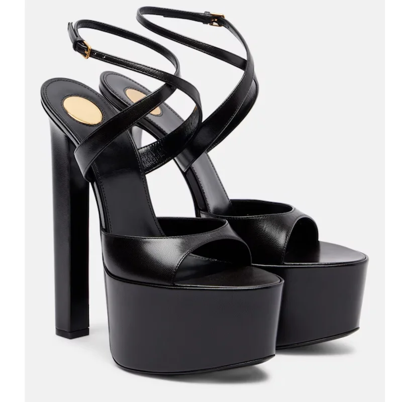 Plaform Narrow Band Shallow Leather Sandals Sexy Round Toe Shingback Back Straps Customized New Arrivals Fashion Women Shoes