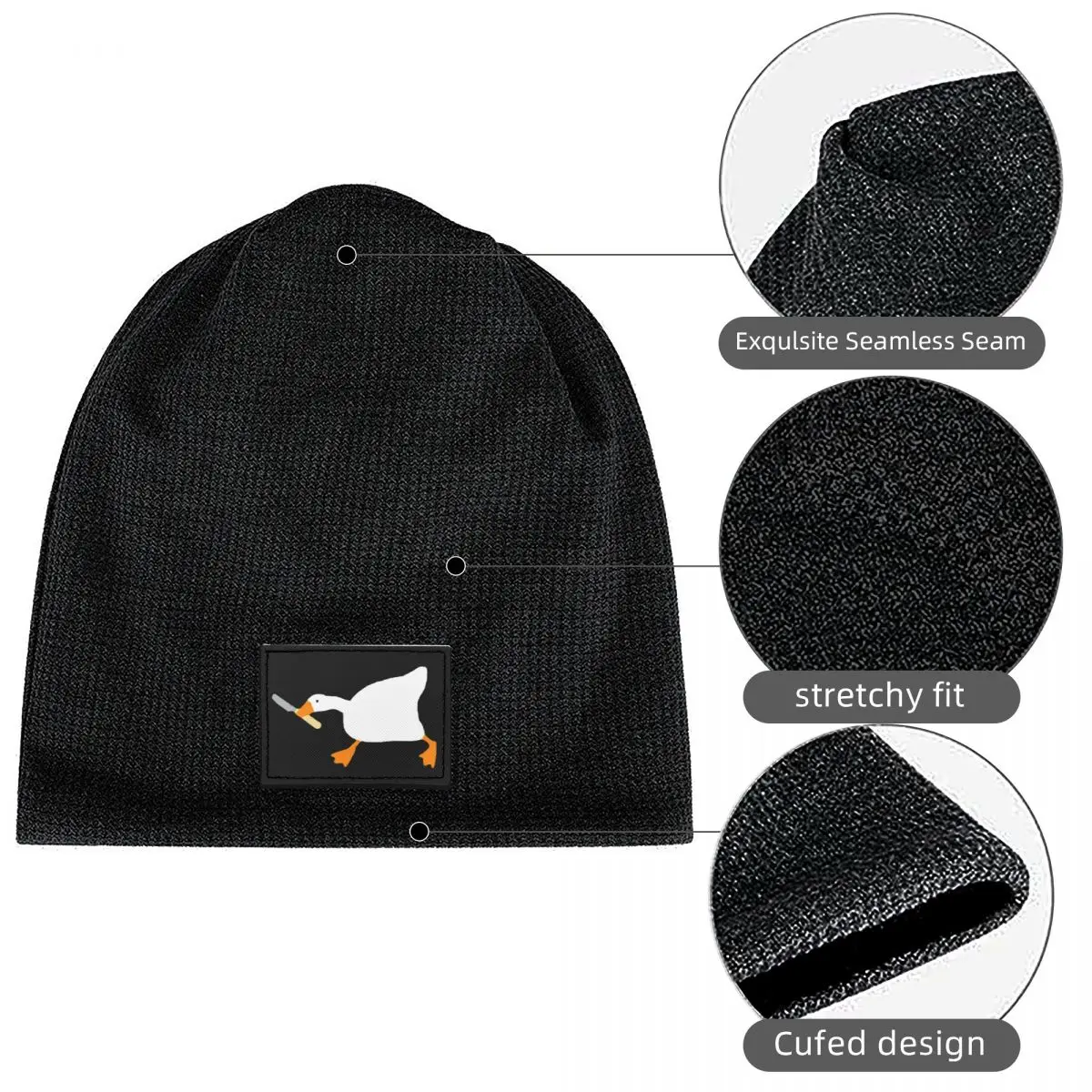 Goose With Knife - Peace Was Never An Option Waffle Knit Fleece Lined Beanie with PU Leather Patch Unisex Warm Winter Soft Cap