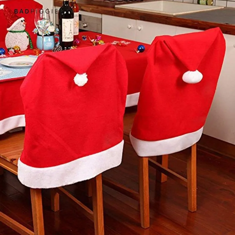 6/1PCS Dining Room Chair Cover Christmas Table Back Decor Santa Claus Chair Covers Tablecloth for Restaurant New Year Slipcovers