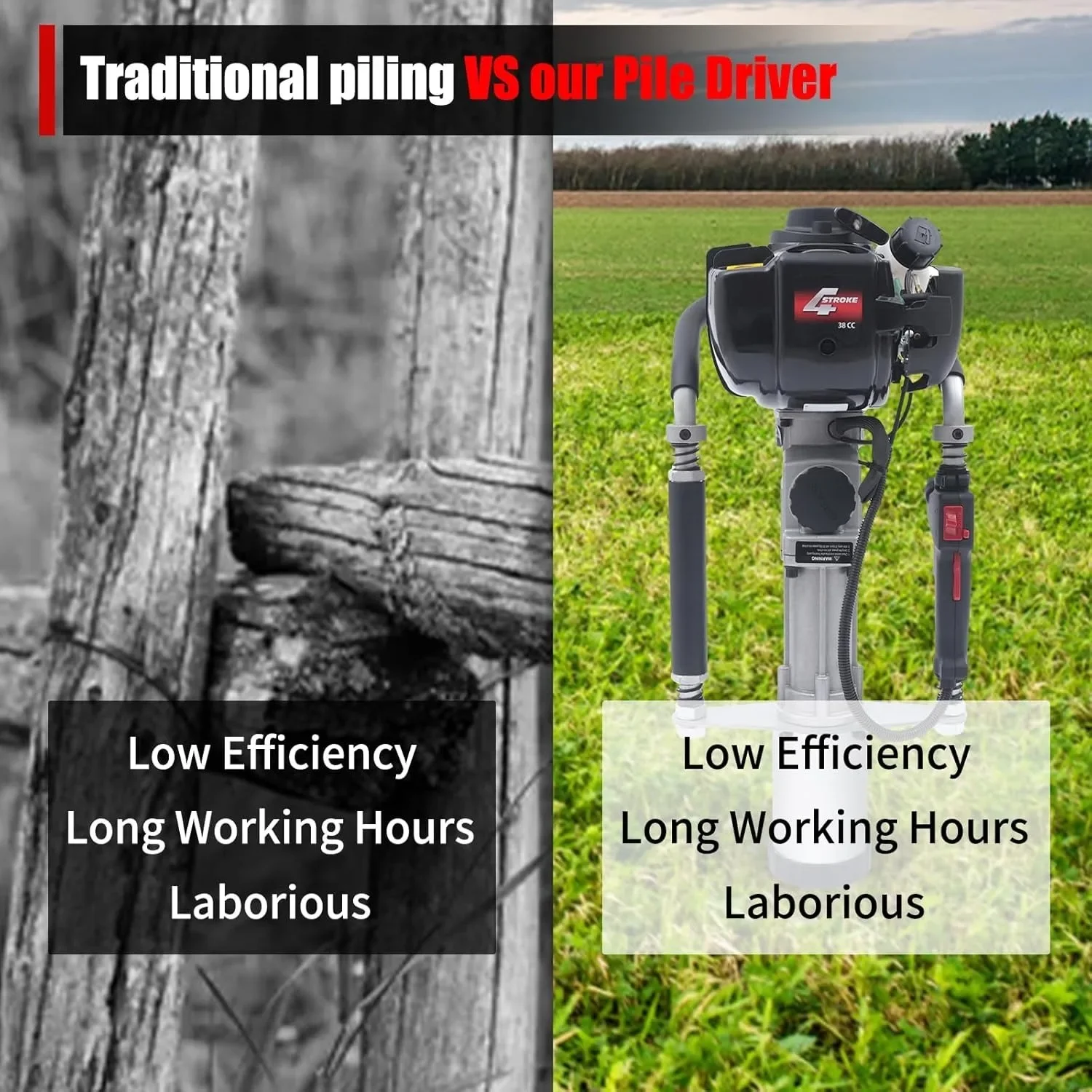 Przenośny wbijak benzynowy 7500r/min Czterosuwowy pneumatyczny wbijak pneumatyczny z napędem T-pile, jednocylindrowy silnik chłodzony powietrzem