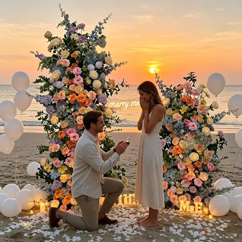 Symmetrical Equal Height Bright Pink Vertical Floral Swag Wedding Arch Prop