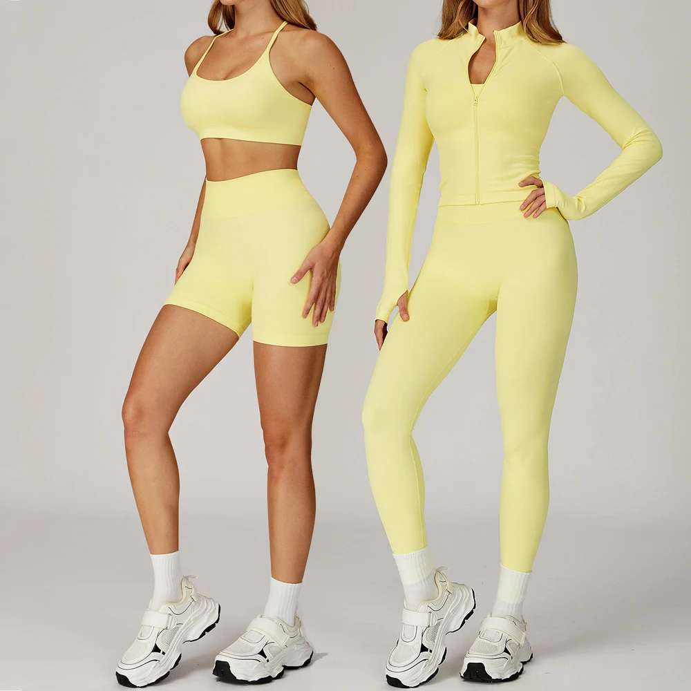 

2PCS Yoga Set Seamless Workout Sets Women Sportswear Sports Suits Gym Clothing Fitness Zipper Long Sleeve High Waist Leggings
