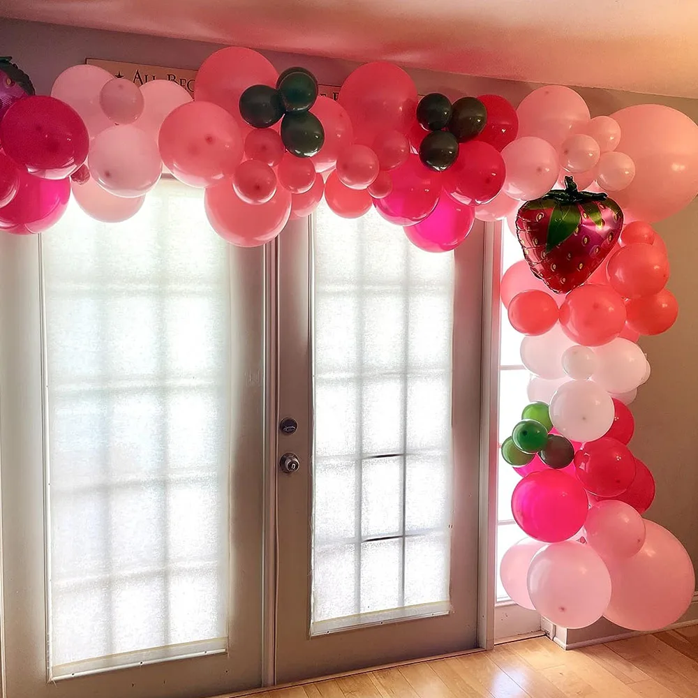 122Pcs Strawberry Balloon Garland Arch Set Latex Strawberry Foil Balloon Wedding Kid Girls Birthday Party Decoration