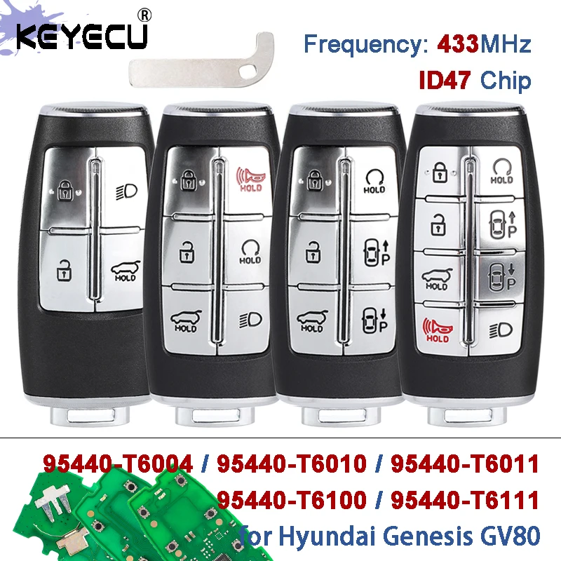 

KEYECU 95440-T6004 /95440-T6100 /95440-T6111 / T6011 / T6011 433MHz Keyless-Go Remote Key Fob for Hyundai Genesis GV80 2020-2024