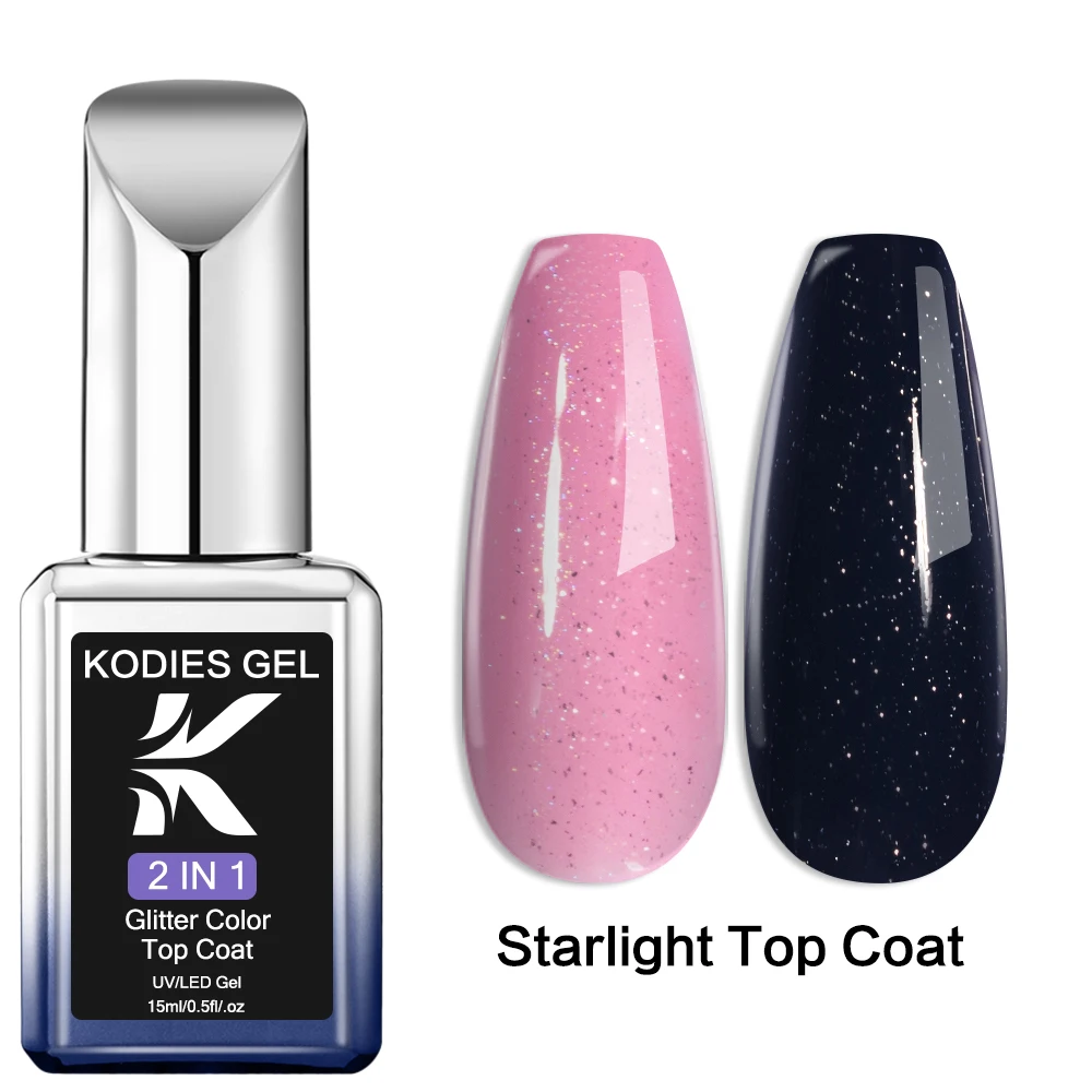 KODIES-esmalte de uñas en GEL Starlight, esmalte semipermanente UV brillante, sellador de acabado, capa superior de cromo Aurora, sin toallita, 15ML