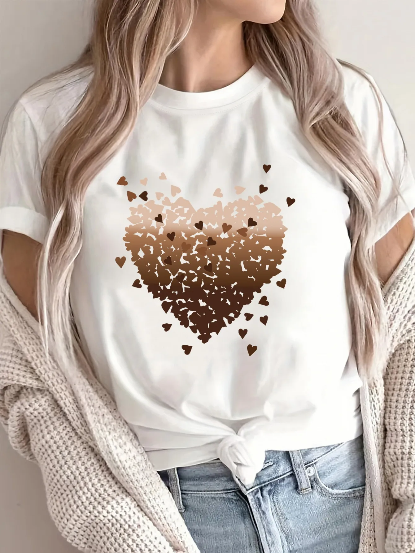 Damesmode Korte mouw Letter Bedrukt Mode T-shirt Ronde hals Korte mouw Normale pasvorm Lichte stretchstof