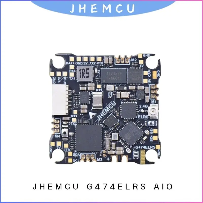 

JHEMCU G474ELRS AIO FC с приемником 2,4G, OSD 8 МБ, черная коробка 1-2S 25x25 мм для FPV Freestyle Drone DIY, сборка деталей