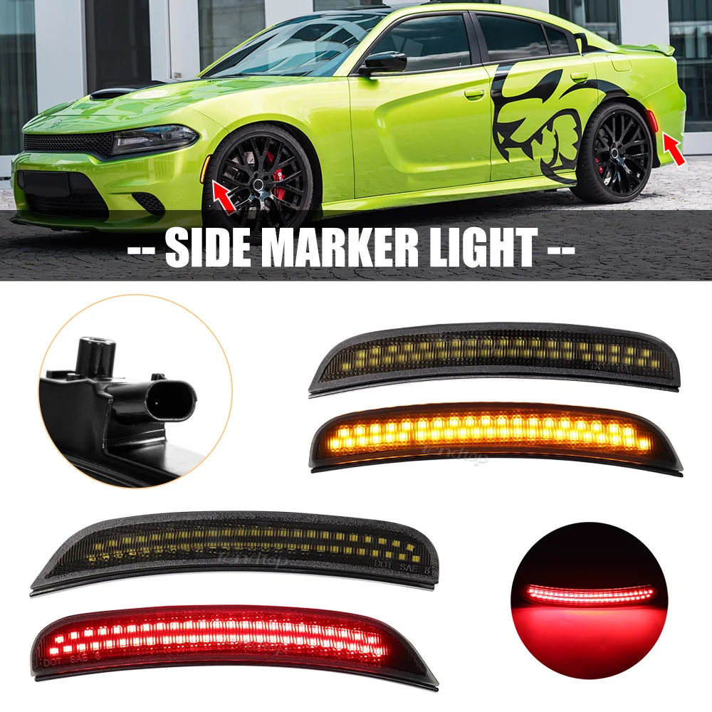 

For Dodge Charger 2015 2016 2017 2018 2019 2020 2021 2022 2023 Side Marker Lamp Front Amber Rear Red Bumper Turn Signal Lights