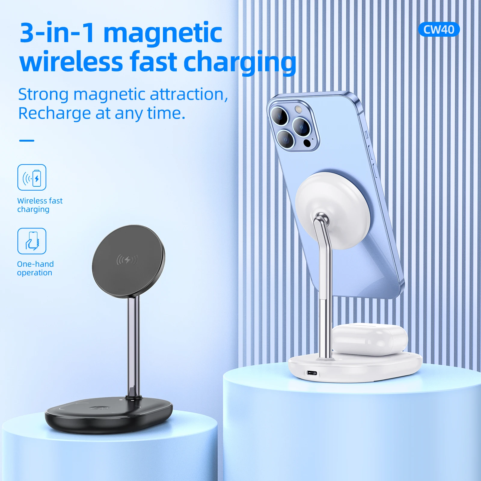 HOCO 3 in 1 Magnetic Wireless Charging Phone Holder For iPhone 14 13 Pro Max Wireless Charge Dock Station For Airpods Watch 1-7 view 2