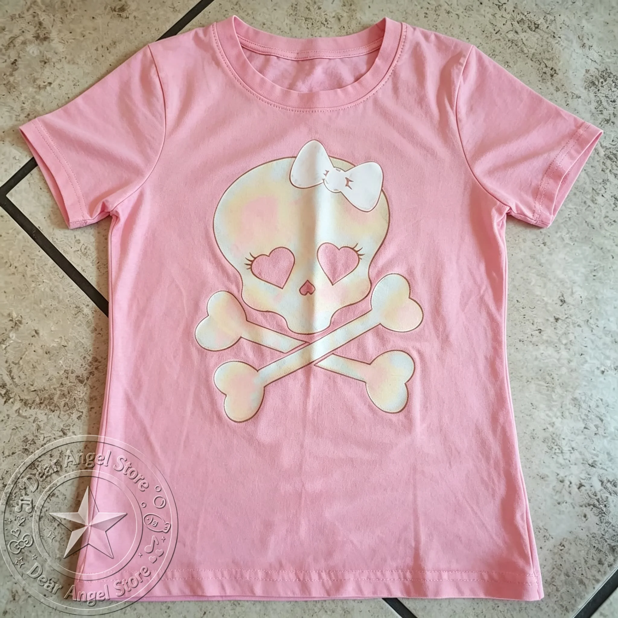 Women Top Y2k Clothing Female Anime Girl 2000s Clothes Y2k Tops Shoujo Girl Style Cute Pastel Skull Bow Heart Eye Women's Tee
