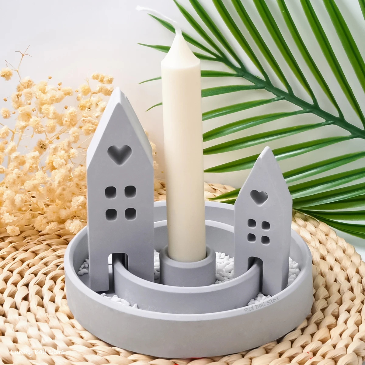 3Pcs House Candlesticks Concrete Silicone Mold DIY Resin Round Candle Holder Plaster Tray Set Molds Handmade Crafts Room Decor