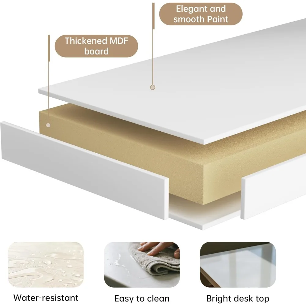 Modern White 42 Long Desk with 2 Drawers, Home Office Writing Desk, Storage Vanity Desk for Study