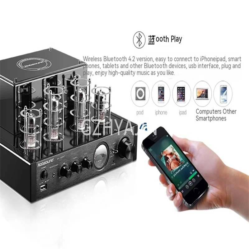 Nobsound-Amplificador de tubo de vacío, MS-10D MKII HiFi 2,0, 25W x 2, soporte Bluetooth, USB, entrada Coaxial óptica de graves