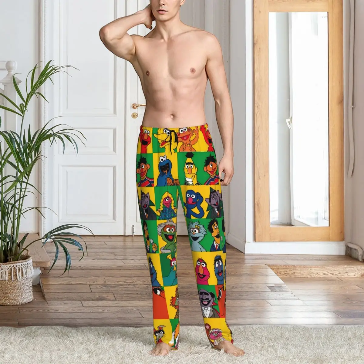 Calças de pijama de monstro de biscoito com impressão personalizada Calças de dormir masculinas com bolsos