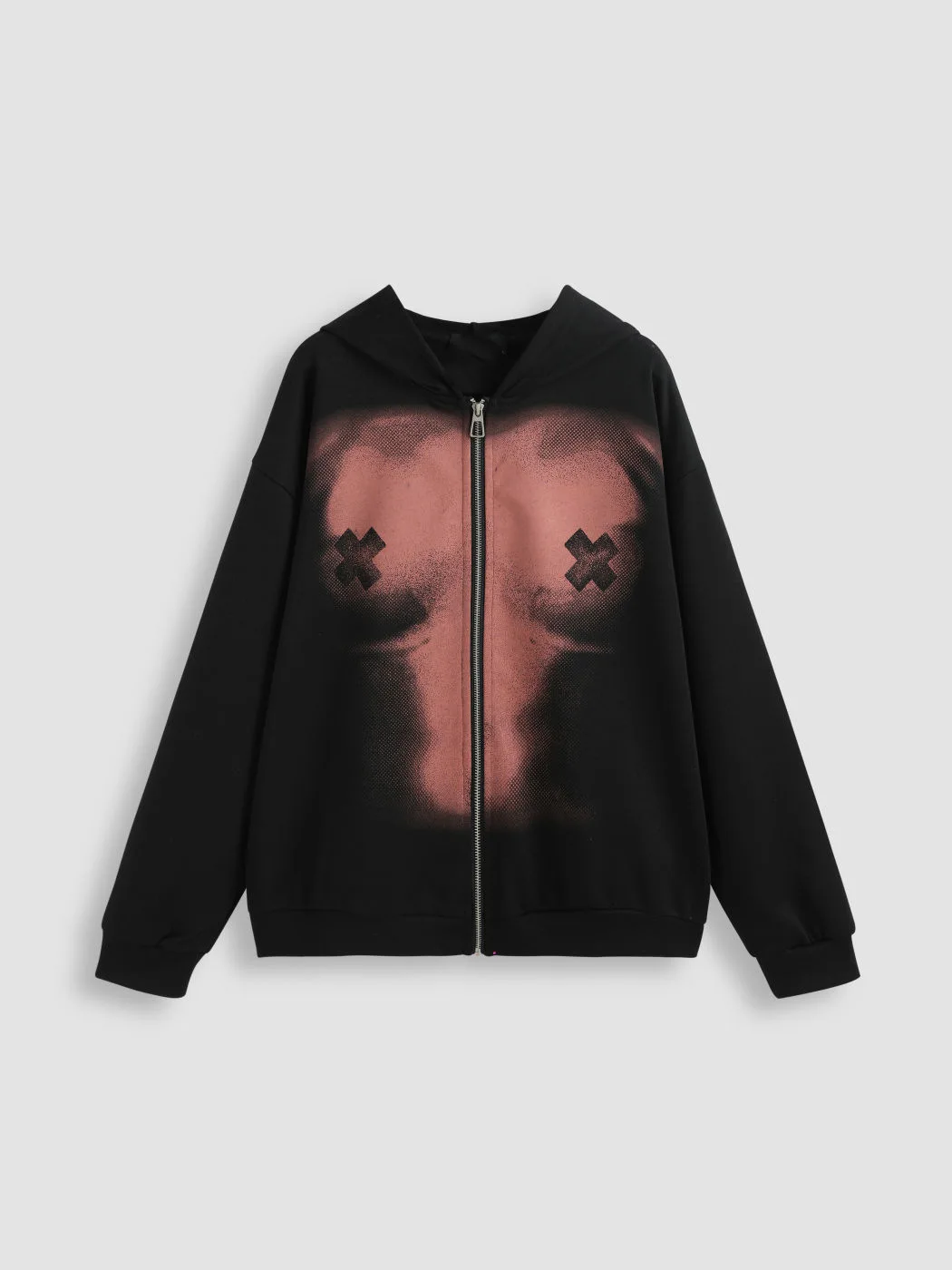 Bluza z kapturem w stylu hip-hopowym Y2K, luźna bluza rozpinana na zamek, styl retro Harajuku